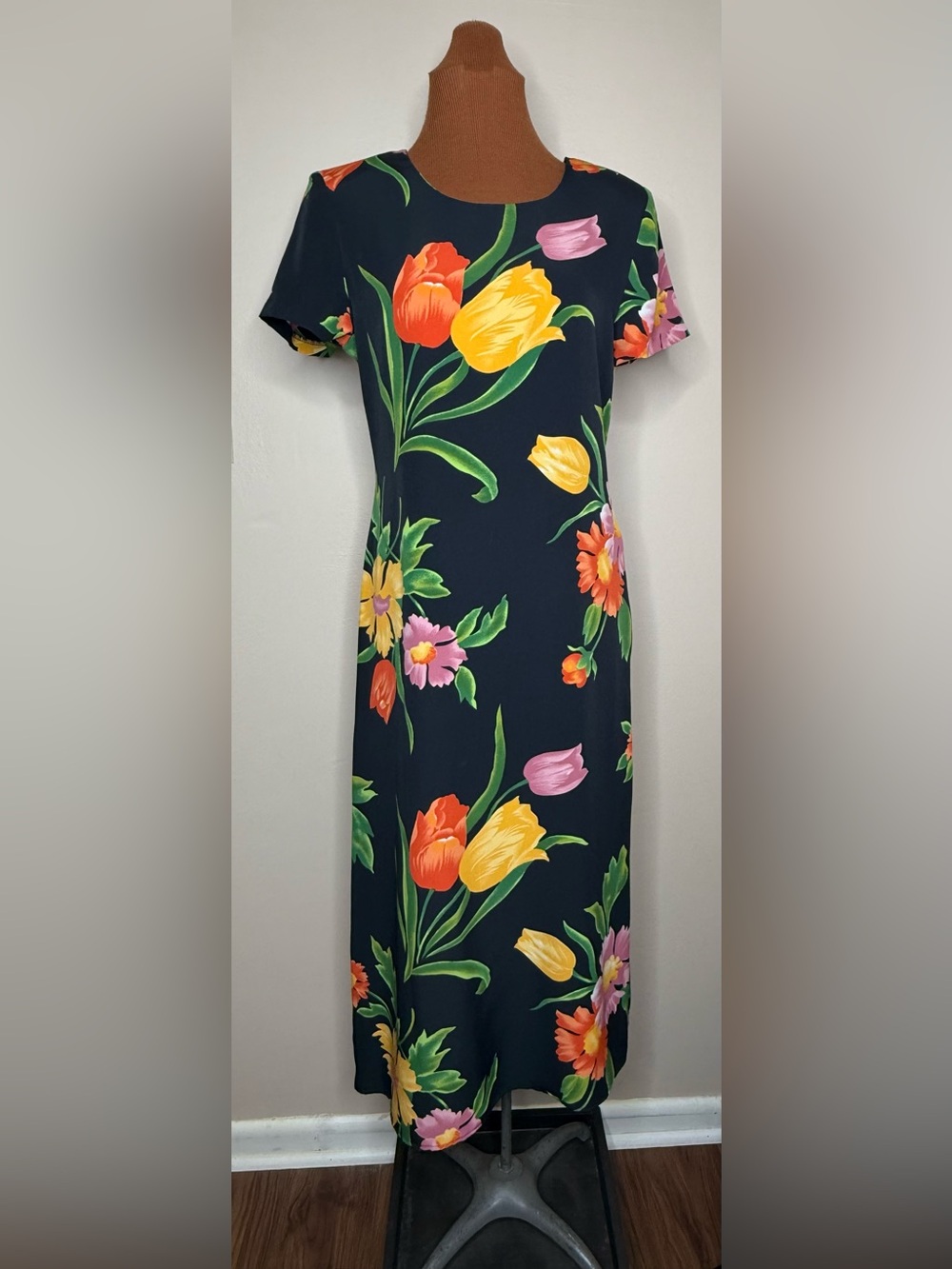 Kathie Lee 90’s Midi Sheath Dress Floral Short Sleeve Size 6